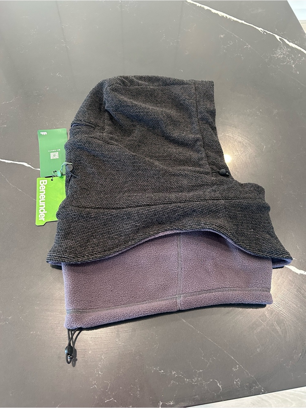NWT Beneunder Two-Tone Grey Fleece Hooded Neck Warmer Balaclava Unisex Winter